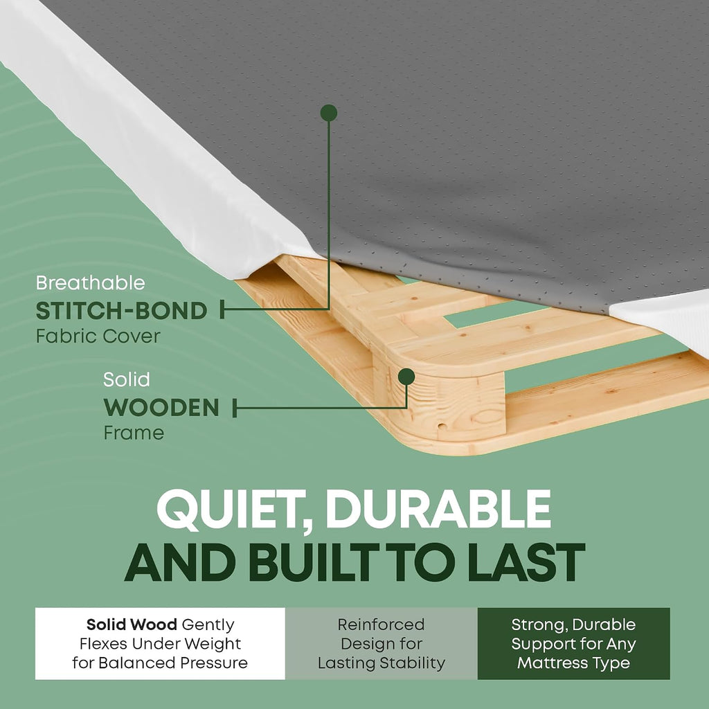 Greaton, Unassembled Full Bed Inch Wood Box Spring Only – Amish Made in USA – Quiet Noise-Free Replacement Mattress Packed Flat, Easy Assembly (White), 4.5' Foundation