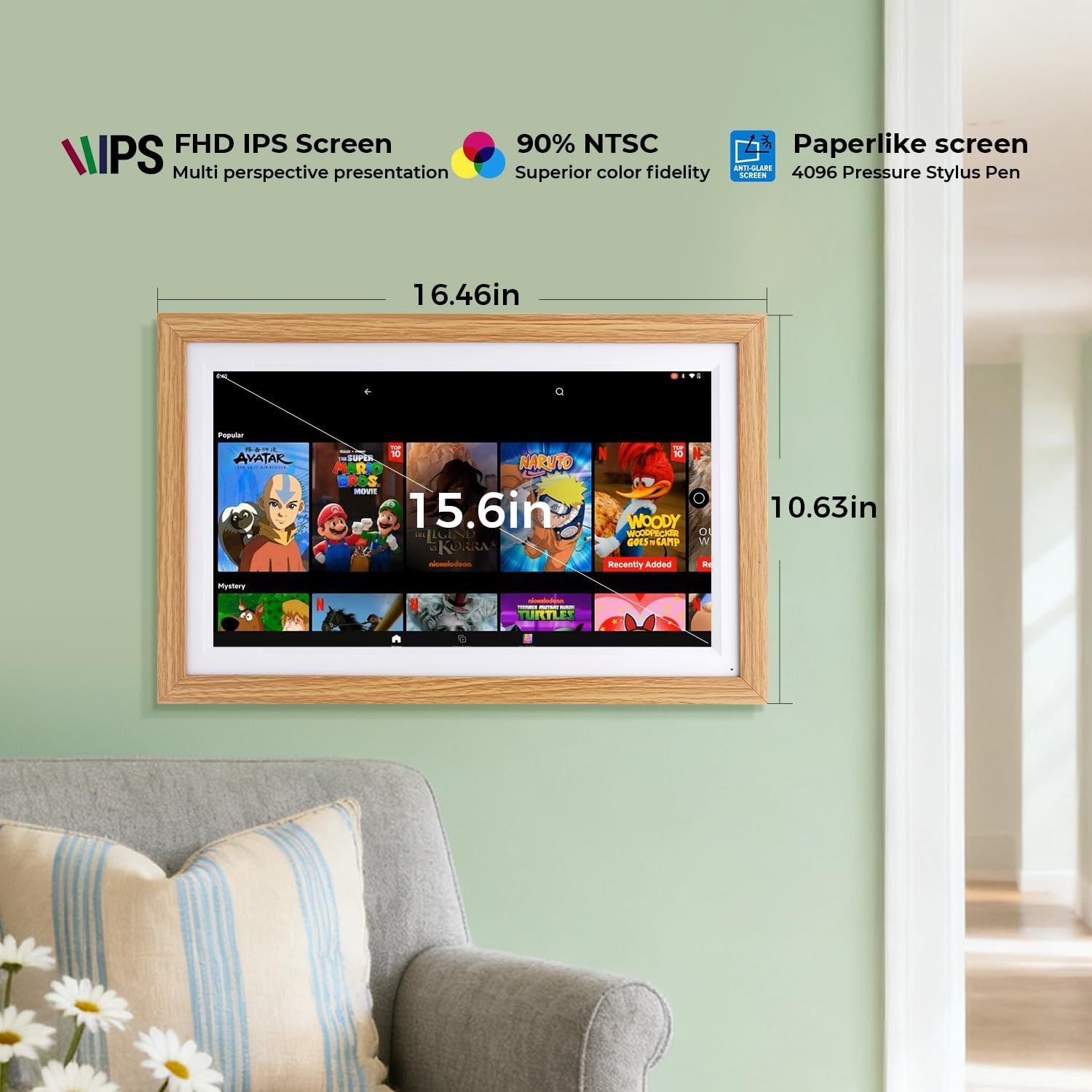 15.6' Digital Google Calendar,Android Apps,All-in-one,No Subscription,Oak | Anti-glare FHD touchscreen,Photo Frame,Android Apps,Built-in Battery,Stylus pen,Voice Assistant,Home Hub,Streaming,Wall&Desk