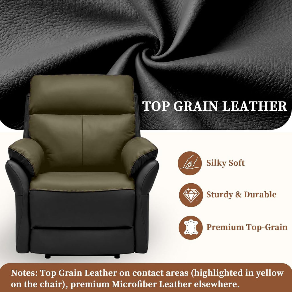 AIRSKY Genuine Leather Recliner Chair, Top Grain Leather, Italian Water-Washing Process, Reclining Sofa Chair for Reading, Single Sofas for Living Room, Theater Seating, Bedroom. Black,R1