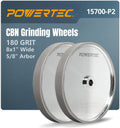 POWERTEC CBN Grinding Wheel 8 Inch 180 Grit, Bench Grinder Wheel for Sharpening HSS Tools, Lathe Tools & Chisel Set, 8' x 1' Wide, 5/8' Arbor Bench Grinder Wheels for Bench Grinder, 2 PK (15700-P2)