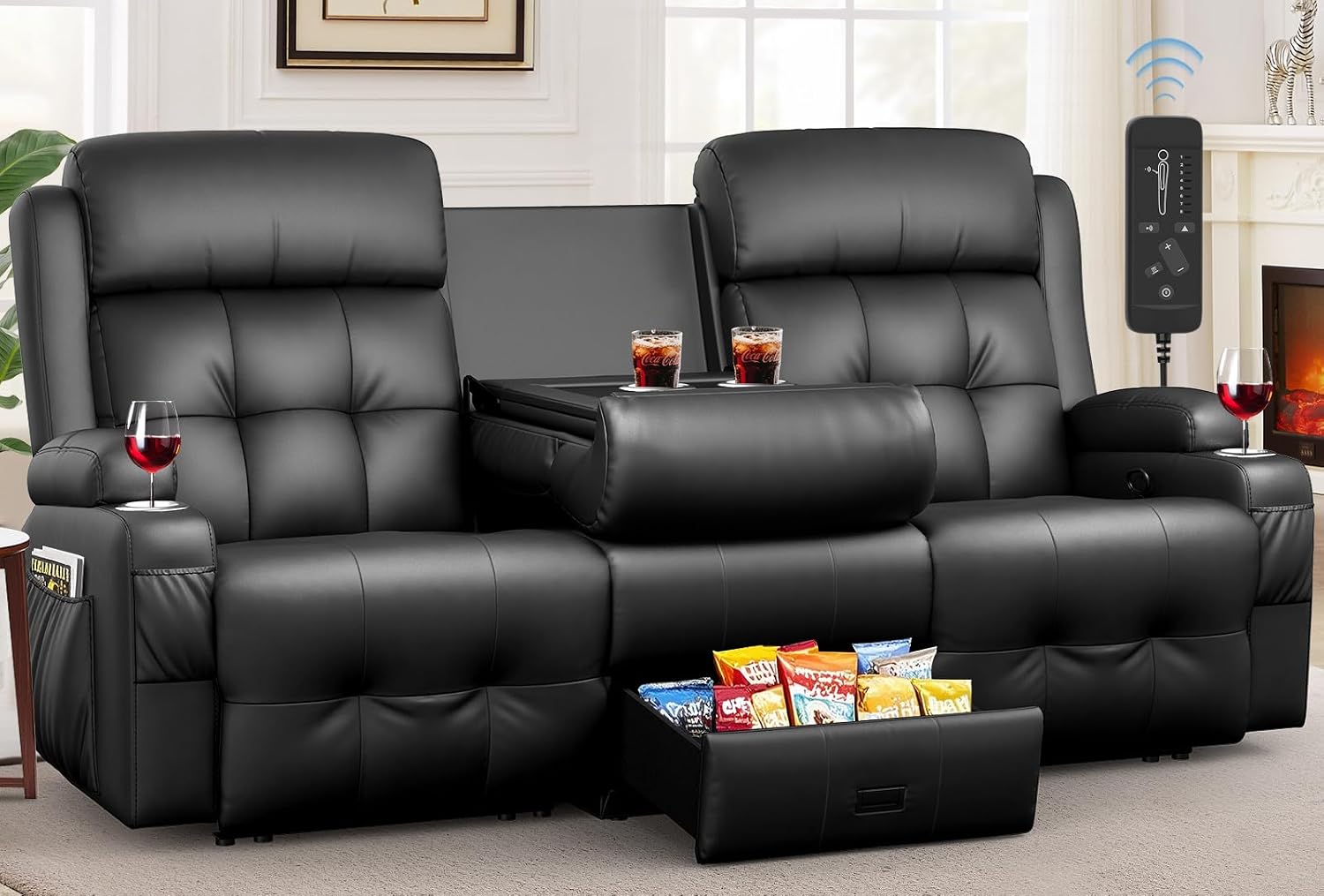 Recliner Sofa, Massage Flip Back Reclining Sofa 3 Seater Sets Heavy Weight Capacity, RV Loveseat Clearance, Recliner Couch with Storage, Cup Holders, Wall Hugger Couches for Living Room