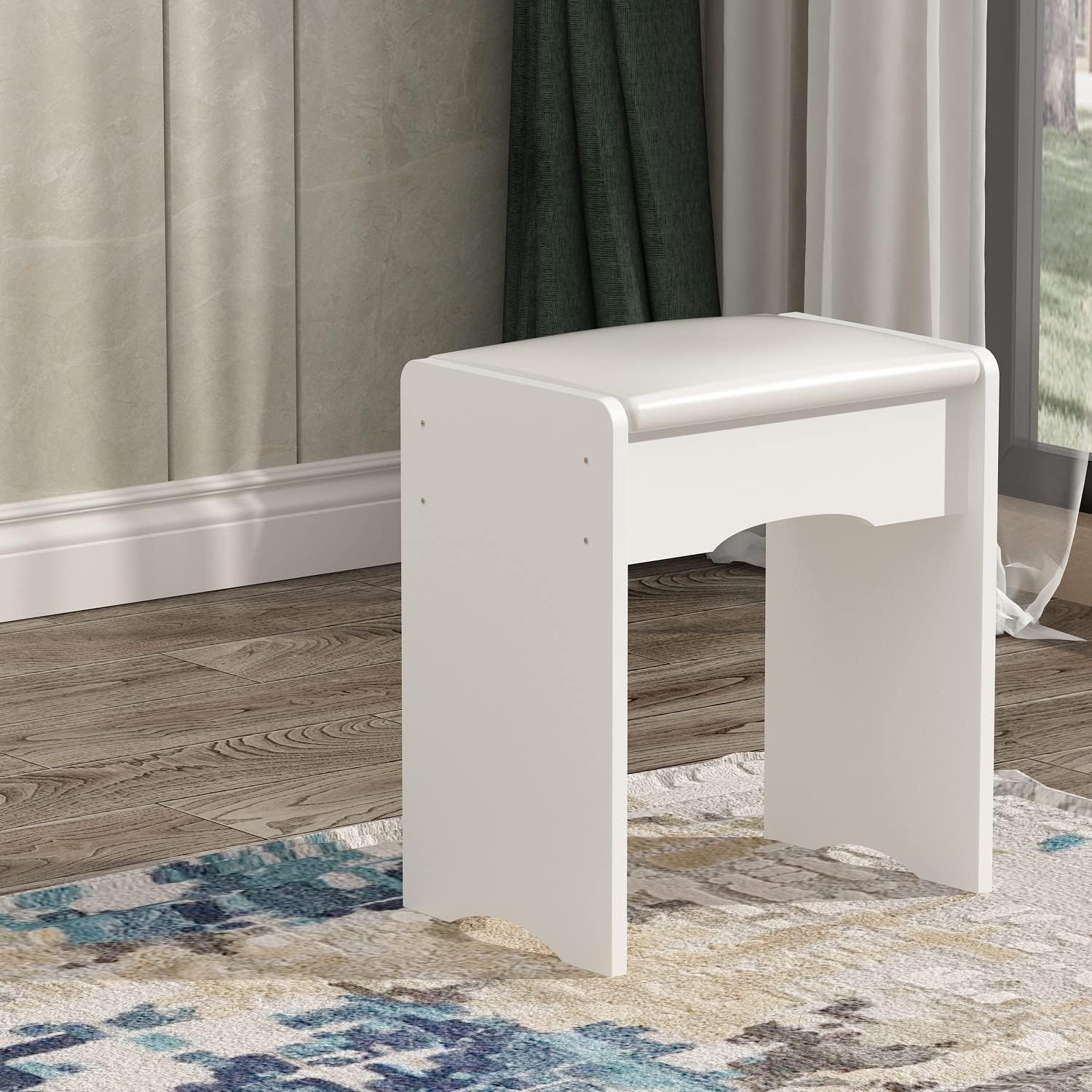 FUFU&GAGA Vanity Desk Set with Lighted Mirror, Makeup Vanity Dressing Table with Shelves & Cushioned Stool, White, 31.5' W x 15.7' D x 55.1' H