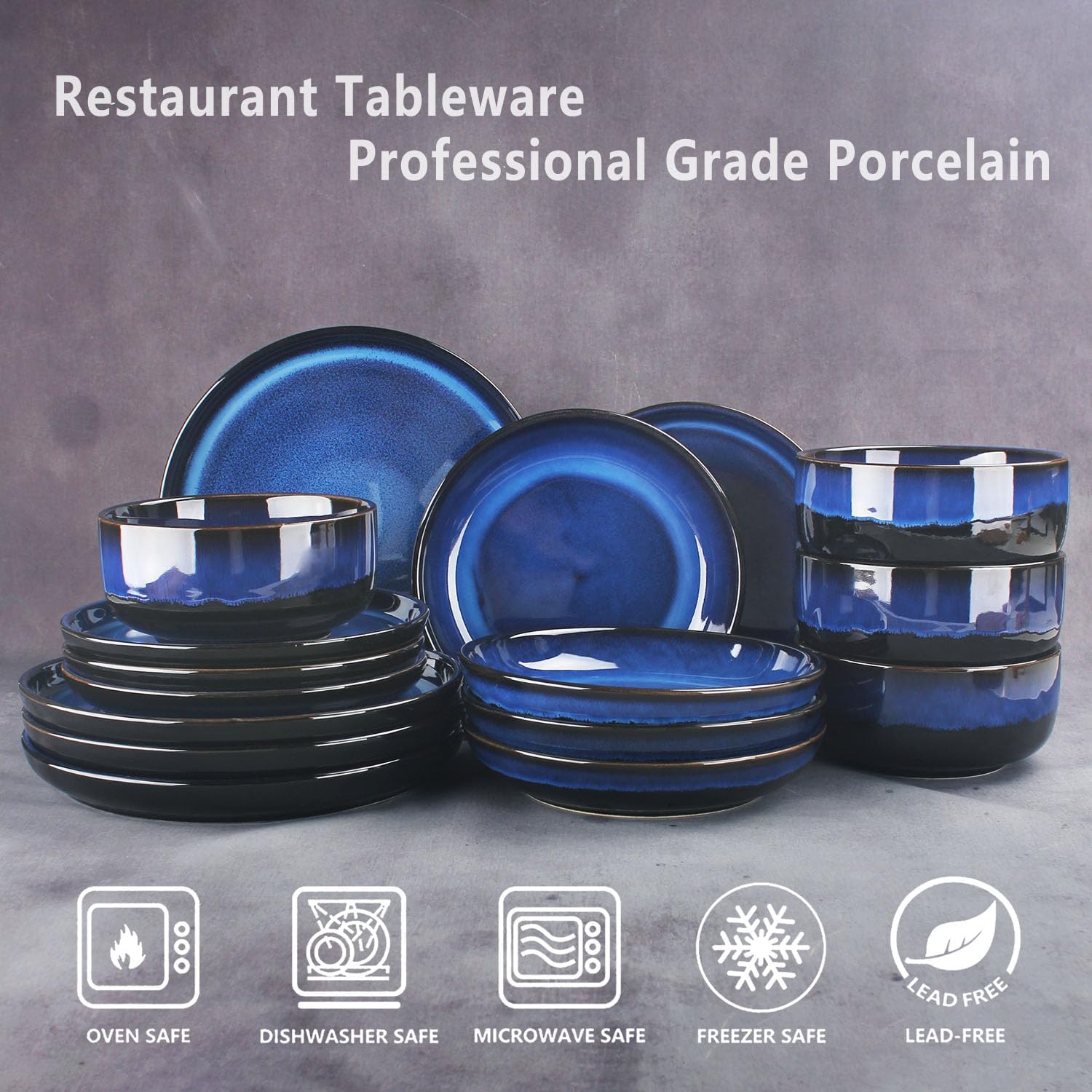 Ceramic Dinnerware (16 pcs) Serve 4 people, Plates and Bowls Sets,Handmade Reactive Glaze Dishes Set, Chip Resistant and Scratch Resistant, for Oven & Dishwasher & Microwave Safe