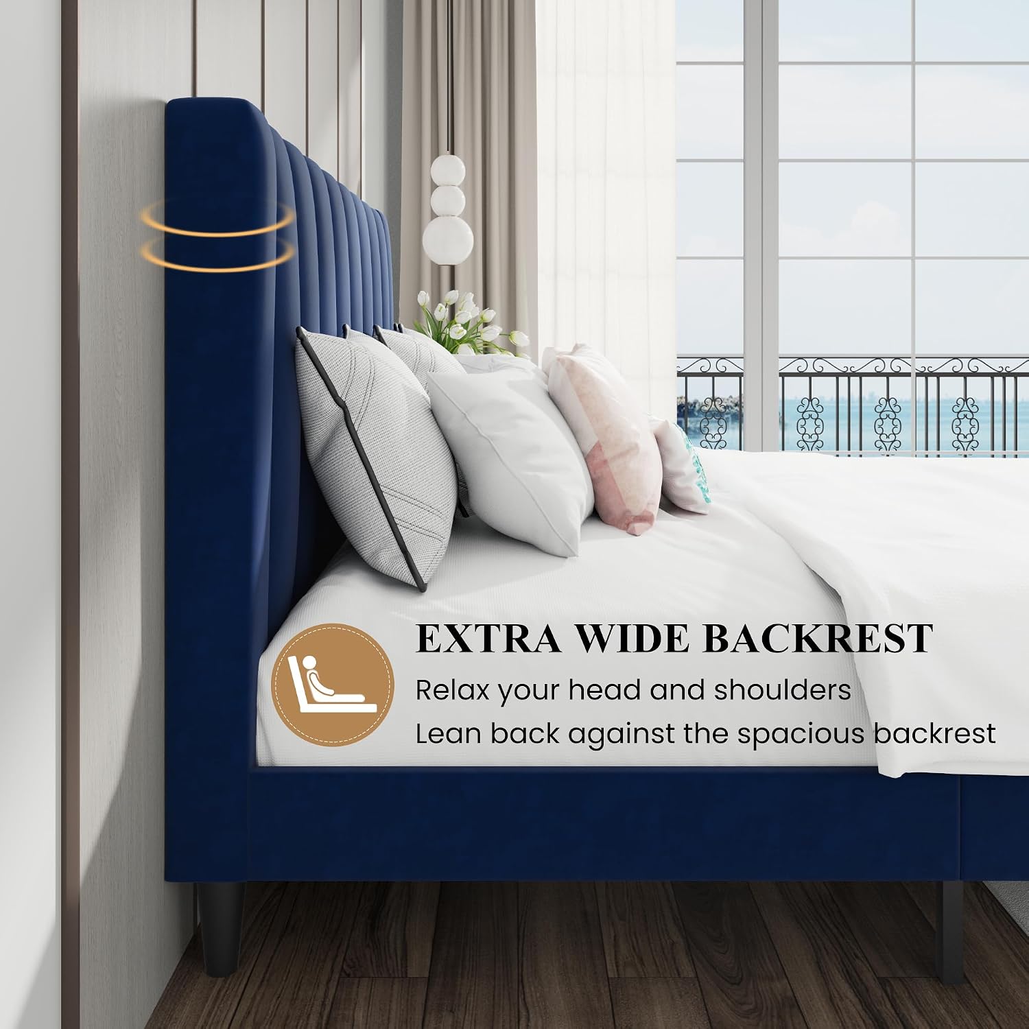SHA CERLIN Full Bed Frame/Velvet Upholstered Platform Bed Frame with Headboard/Strong Wood Slats Support/Mattress Foundation/No Box Spring Needed - Dark Blue