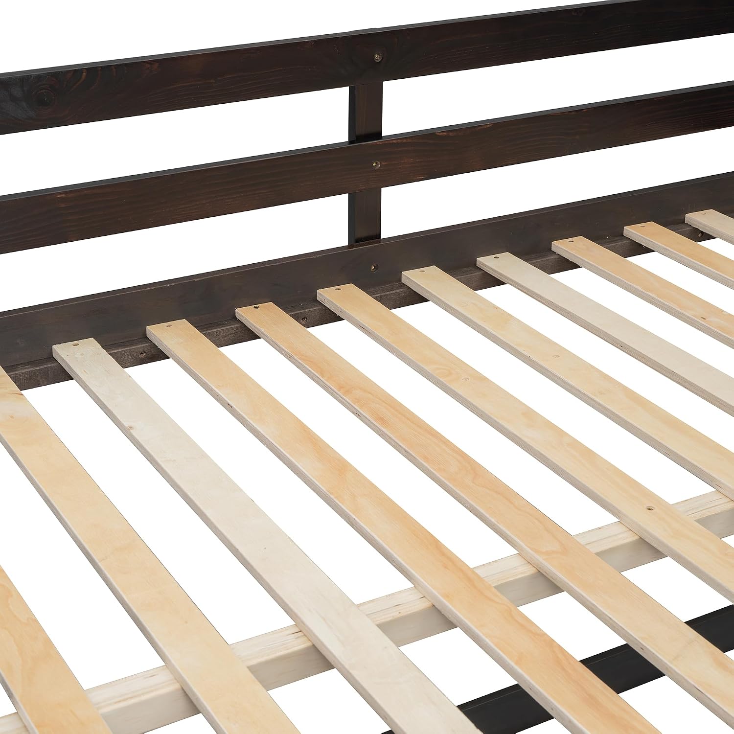 Merax Full Over Full Bunk Bed with 4 Storage Drawers and 3 Shelves, Wooden Floor Bunk Bedframe with Guardrail & Ladders, No Box Spring Needed, Easy Assembly