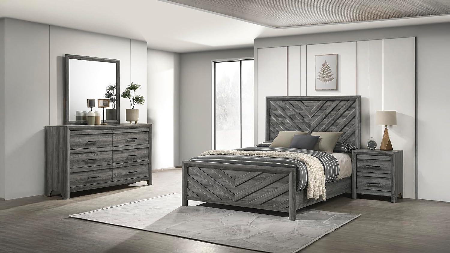 4 Pc Full Bedroom Set Made with Wood in Gray