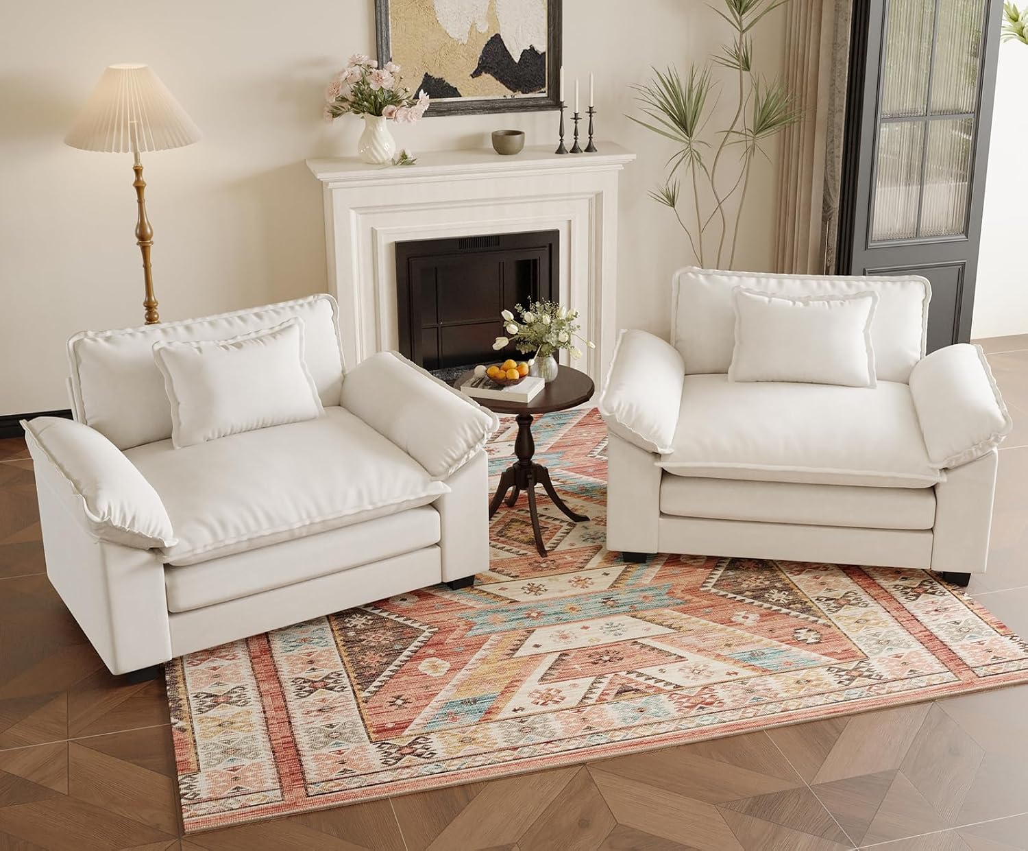 HUSFU 49.5'' W Oversized Accent Chair, Cloud Sofa Chair with Deep Seat and Extra Wide Armrests, Comfy Reading Armchair for Bedroom, Living Room, Set of 2, Beige