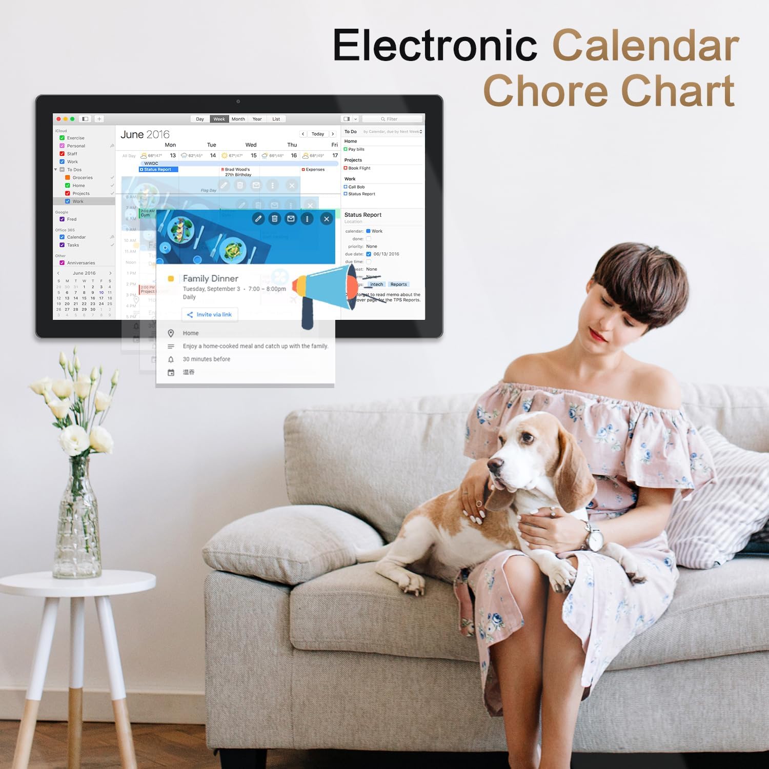 32 inch Digital Calendar & Chore Chart, Touchscreen Interactive Monitor for Family Schedules, Built in Speakers and Camera, Electronic Calendar Include Wall Mount & Desk Stand