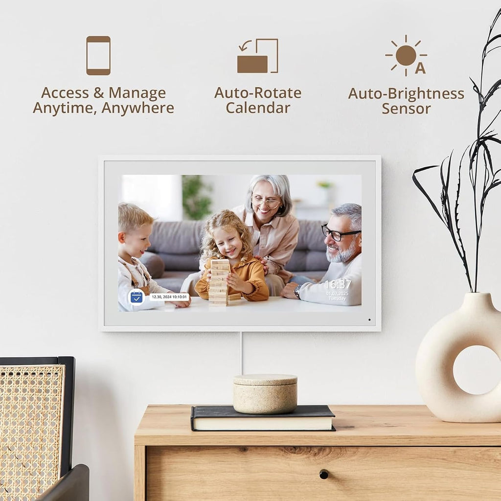 Naroote 15.6 Inch Smart Digital Calendar Wall Desk Planner Electronic Chore Chart Family Planner 1080P Interactive Touch Screen Photo Frame White Frame for Family Schedules Routines (US Plug)