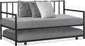 COSTWAY Twin Size Daybed and Trundle, Metal Frame Daybed and Roll Out Trundle w/Steel Slat Support & 4 Lockable Casters, Heavy-Duty Daybed for Guest Room, Bedroom (Black)