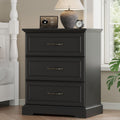 Farmhouse 3 Drawers Dresser for Bedroom, 24' Wide Modern Chest of Drawers with Deep Drawers & Bar Handles, Rustic Wood Nightstand, Wooden Closet Storage Organizer for Living Room, Hallway, Black