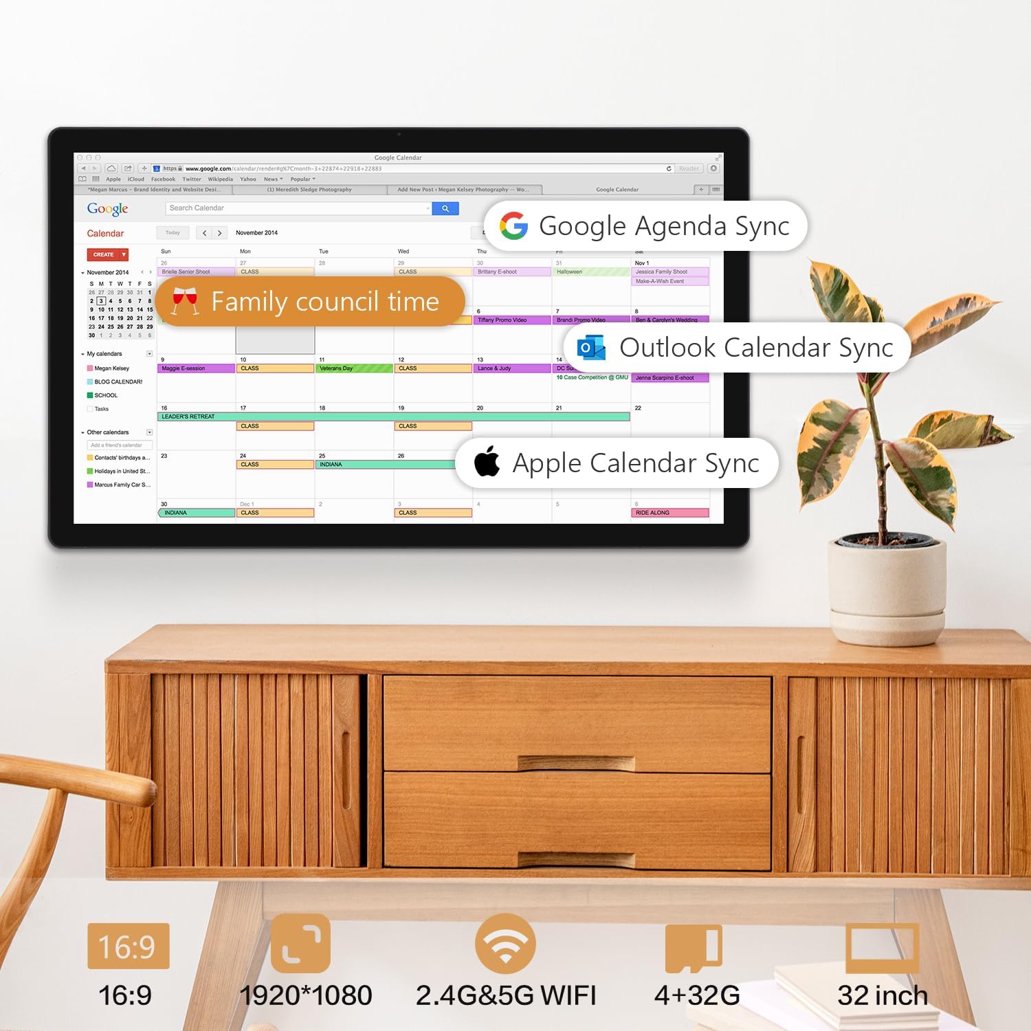 32 inch Digital Calendar & Chore Chart, Touchscreen Interactive Monitor for Family Schedules, Built in Speakers and Camera, Electronic Calendar Include Wall Mount & Desk Stand