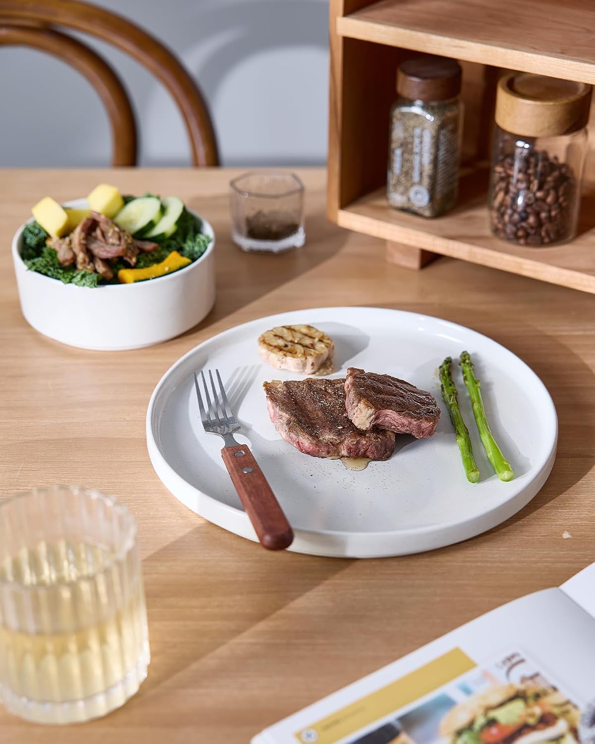 Famiware Nebula Dinnerware Sets with Pasta Bowls, Service for 6 (24 Pieces), Fine Stoneware Plates and Bowls Sets, Microwave and Dishwasher Safe Dishes Set, White