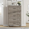 Jocoevol 5 Drawer Dresser for Bedroom - Farmhouse 44.9' Tall Chest of Dresser with Large Storage, Rubst Wood Construction for Living Room, Hallway & Entryway - Gray