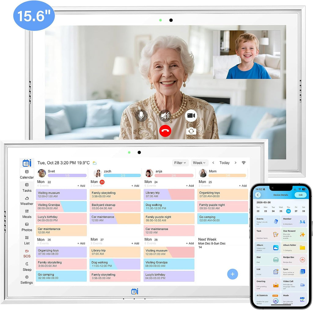Missfly 15.6 Inch Smart Digital Wall Calendar with Touch Screen, One-Touch Video Call & AI Voice Control, Syncs with Google & Apple Calendar, Easy Operation Daily Planner, Practical Gift for Elderly Seniors & Parents