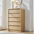 Aitjunz Modern 5 Drawers Dresser for Bedroom, 45' Tall Dressers & Chests of Drawers w/Curved Profile Design, Wood Mid Century Vertical Dresser w/Natural Texture for Bedroom, Living Room, Natural Oak