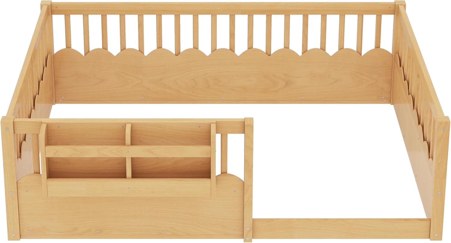 Bellemave Full Floor Bed with Bookshelf and Safety Guardrail