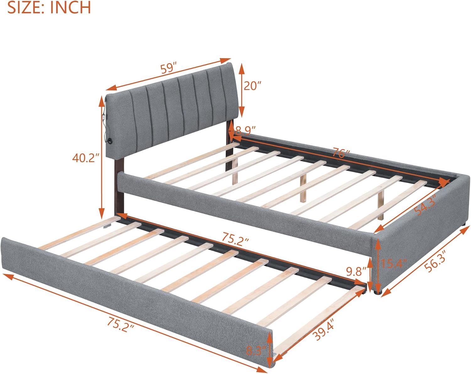 Teddy Fleece Full Size Upholstered Platform Bed Frame for Boys Girls Kids Adults Toddler with Trundle, Gray