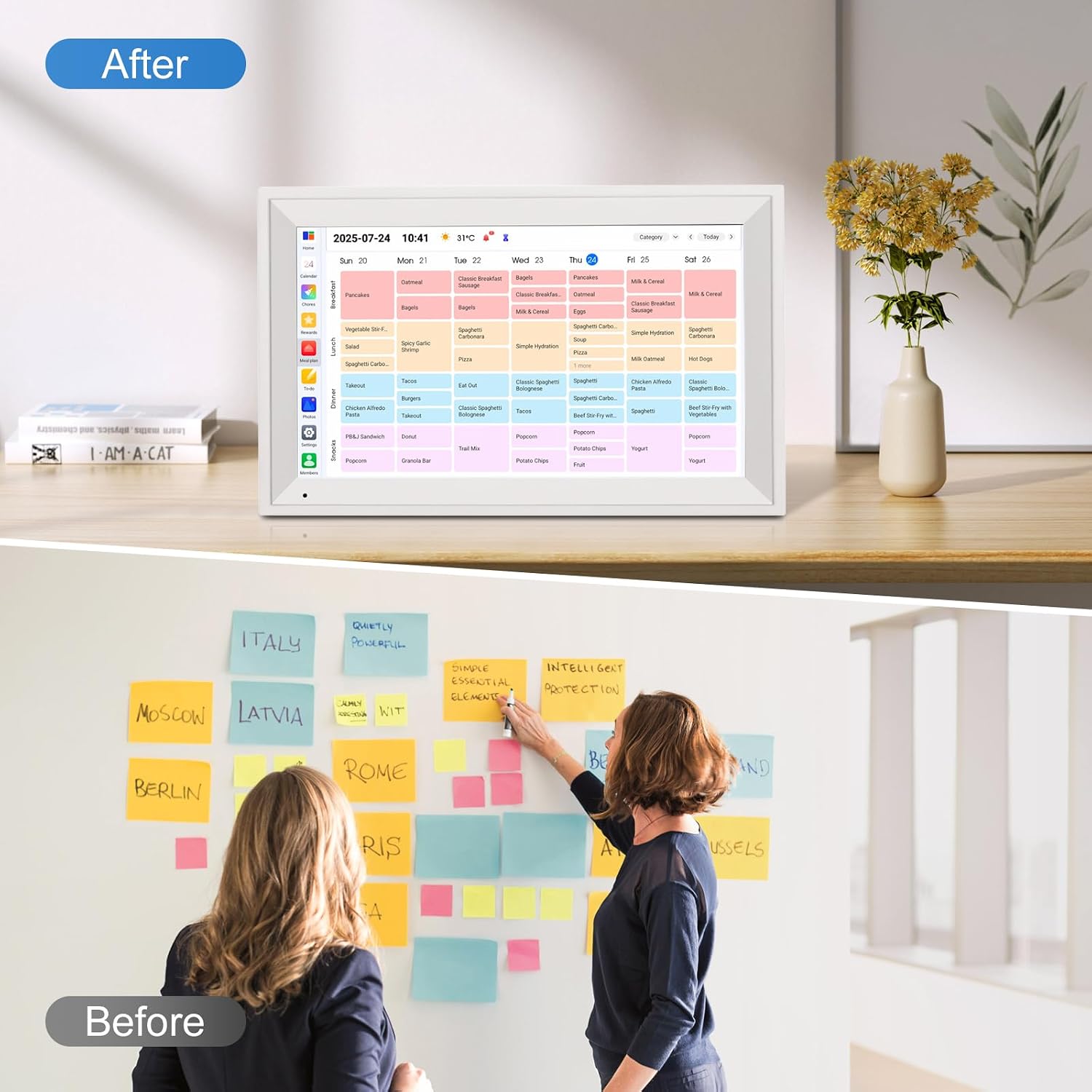 15.6' Smart Digital Wall Calendar, 1920 * 1080P Touchscreen Electronic Wall Planner, Family Schedule Organizer Digital Photo Frame with Built-in 64GB Memory, White