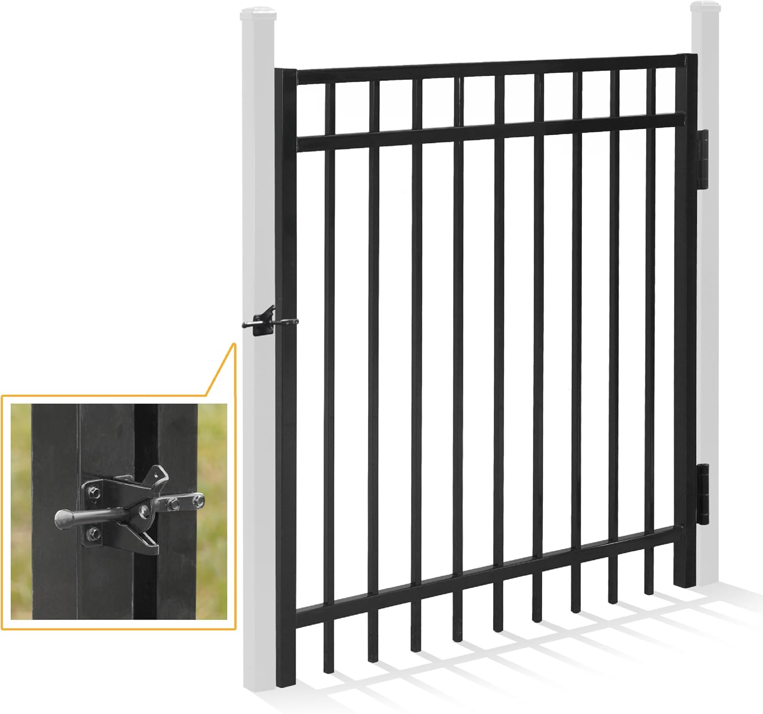 Fencer Wire Heavy Duty Flat Top Fence Gate, 4FT Height X 4FT Width With Lock Attachment, Outdoor Anti-Rust Metal Steel for Fencing Barrier, Decorative Garden for Yard, Pool, Patio