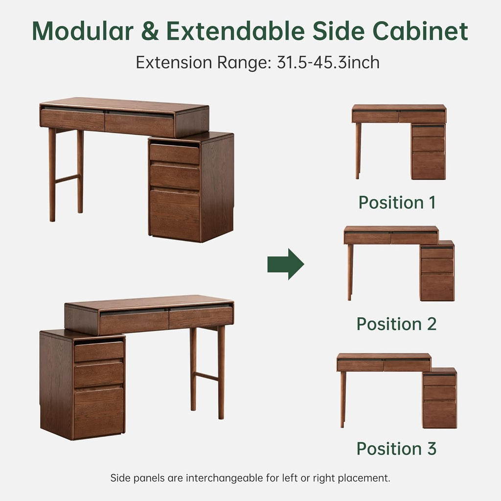 YESWOOD 40''-49'' Extendable Vanity Desk with Dresser, Oak Wood Makeup Table for Girls, Vanity Set for Bedroom, Bathroom, Study Desk for Study Room, No Chair and No Mirror