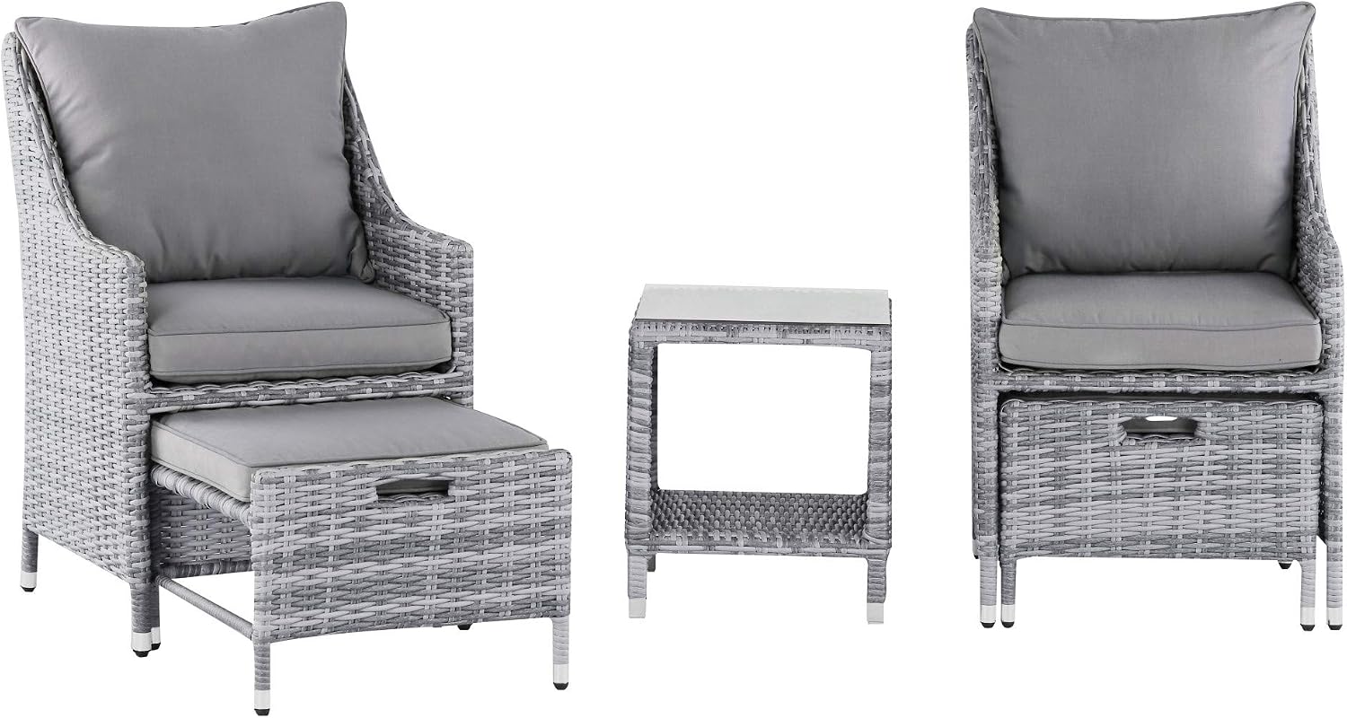 Elle Decor Vallauris Patio Outdoor Furniture Collection, Premium All Weather Wicker, 5 Piece Non-Reclining Set, Gray