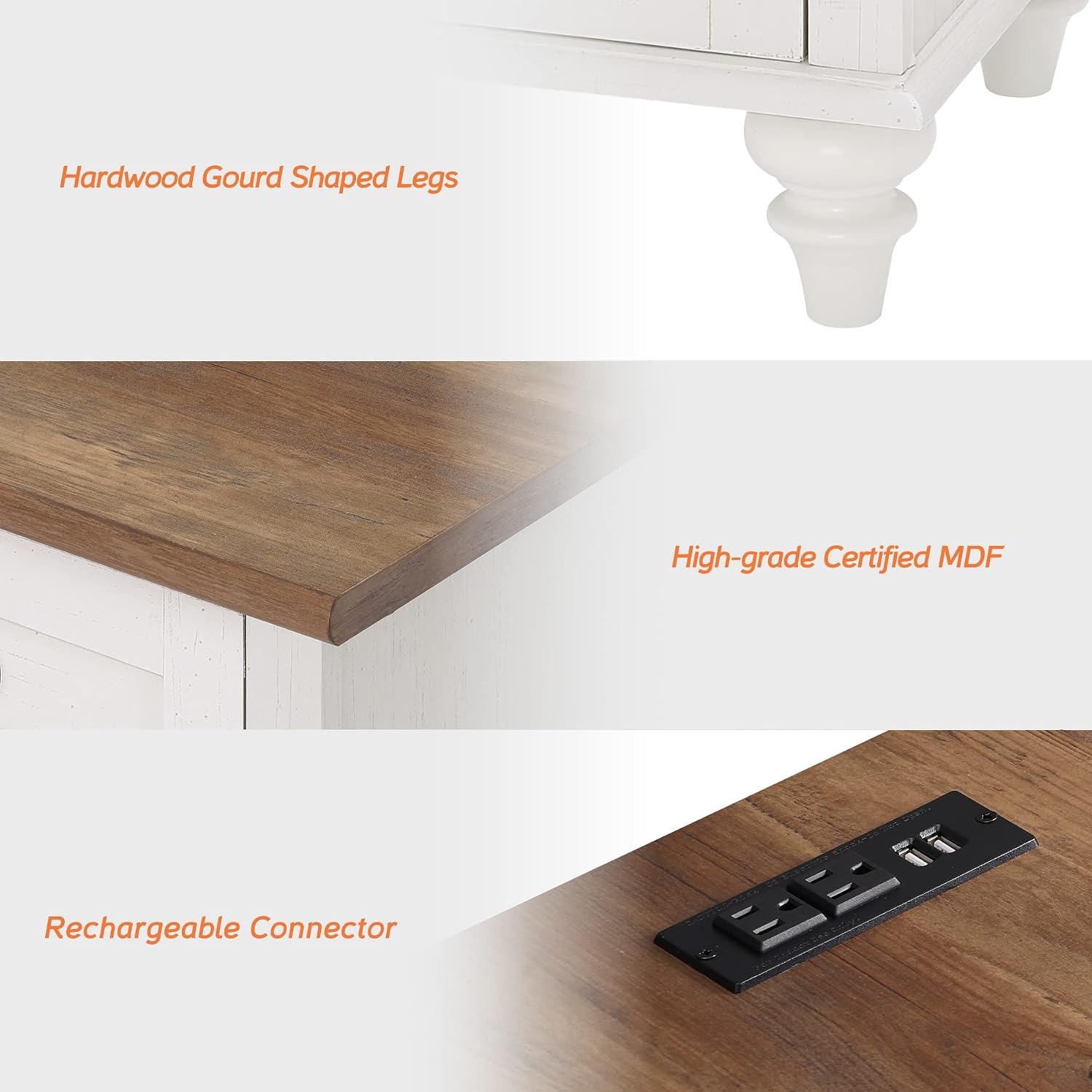 WAMPAT Set of 2 Night Stands with 2 Drawers, Mid-Century Modern Nightstands with Charging Station, Off White Bedside Table Light Wood End Tables for Bedroom