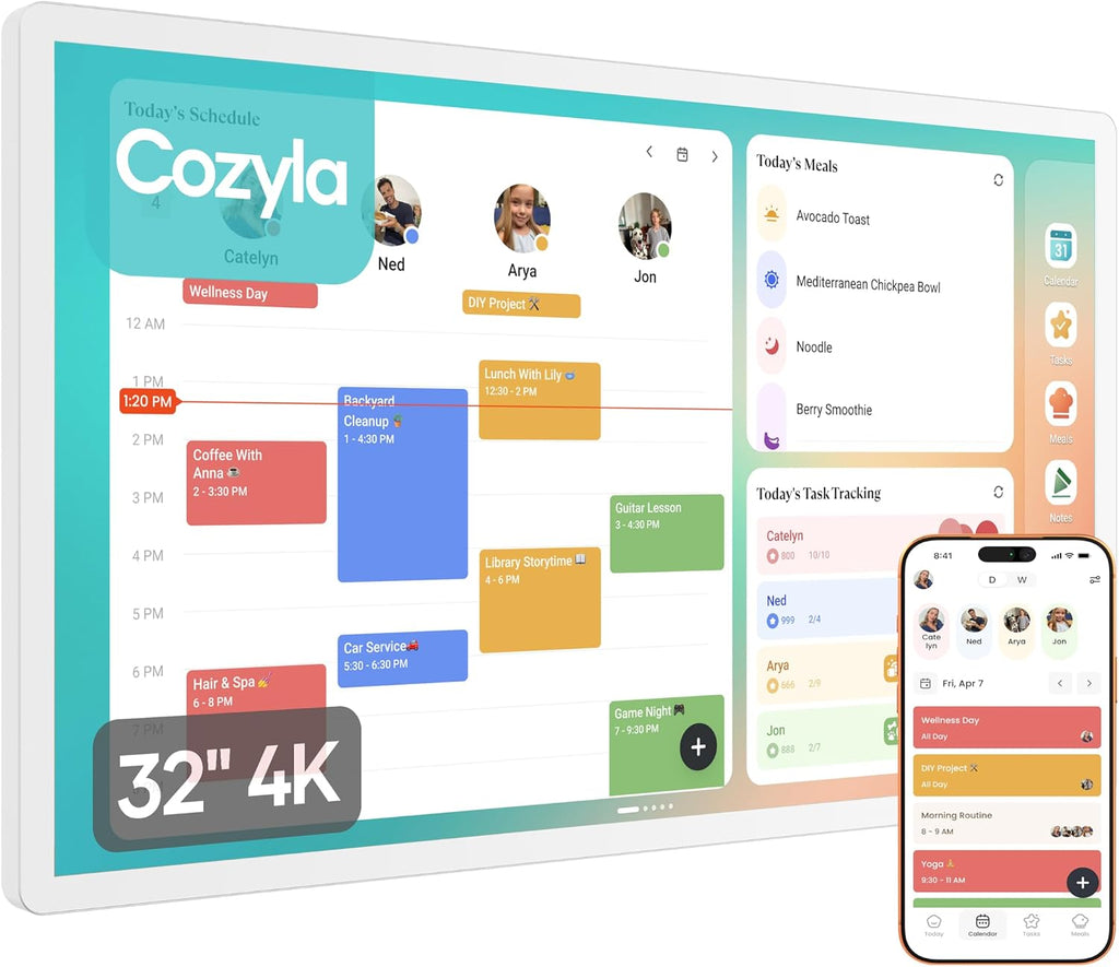 Cozyla Mate Calendar+ 2: 32' 4K Digital Calendar Wall Touch Screen Chore Chart Customizable Dashboard Smart Electronic Display for Family Schedule Meal Plan All App Support Wall Mount Planner for 2026