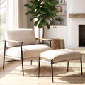 DUOMAY Mid Century Modern Accent Chair with Ottoman Set, Chenille Beige Upholstered Living Room Chair with Metal Legs Lazy Lounge Chair Set with Footrest for Bedroom Living Room