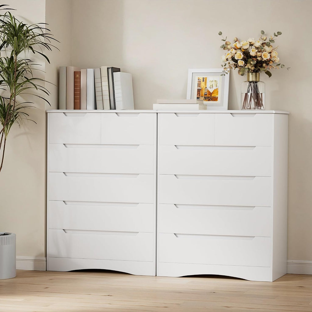 Gizoon 6 Drawer Dresser, Chest of Drawers with Large Storage, White Dressers for Bedroom, Tall Dresser and Organizer with Anti-Tripping, Wooden Cabinet for Office, Living Room, Entryway