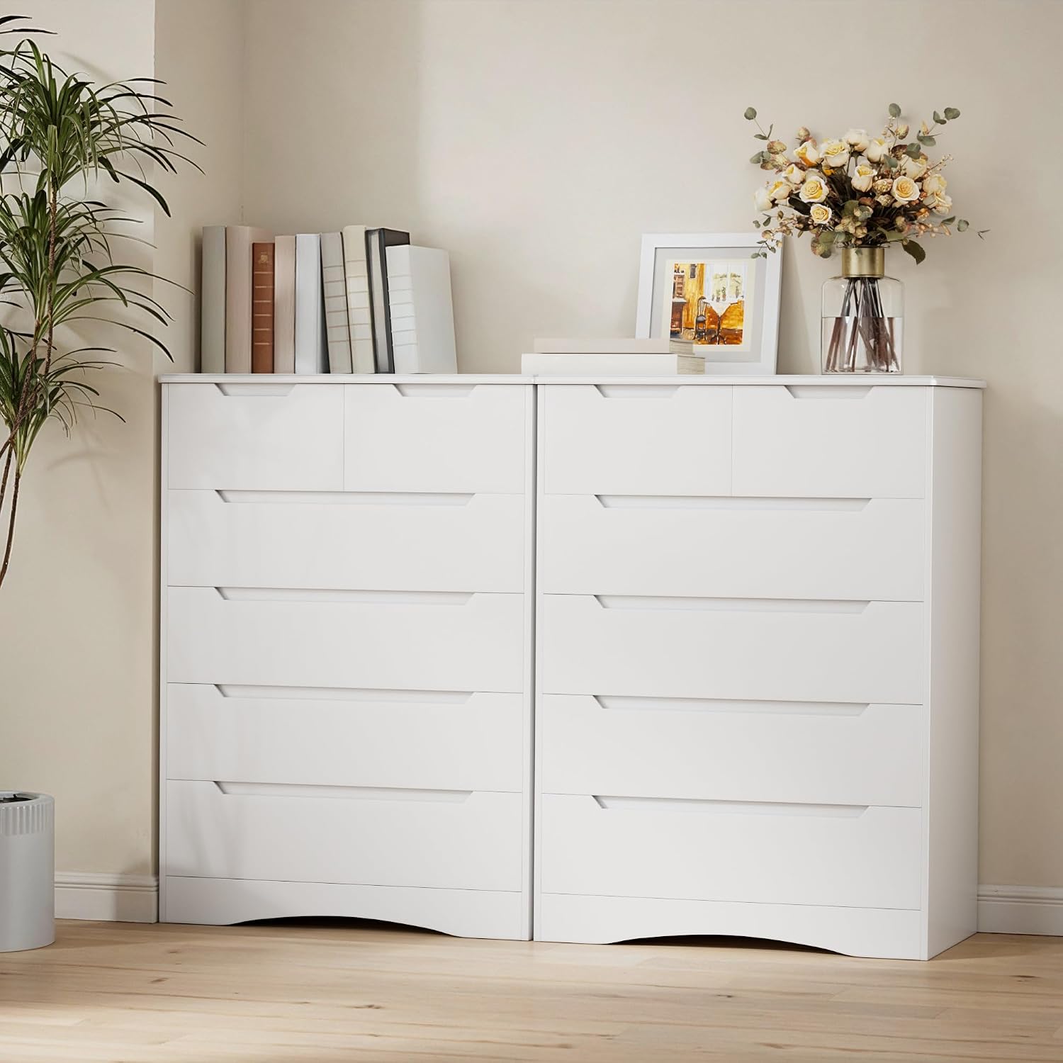 Gizoon 6 Drawer Dresser, Chest of Drawers with Large Storage, White Dressers for Bedroom, Tall Dresser and Organizer with Anti-Tripping, Wooden Cabinet for Office, Living Room, Entryway