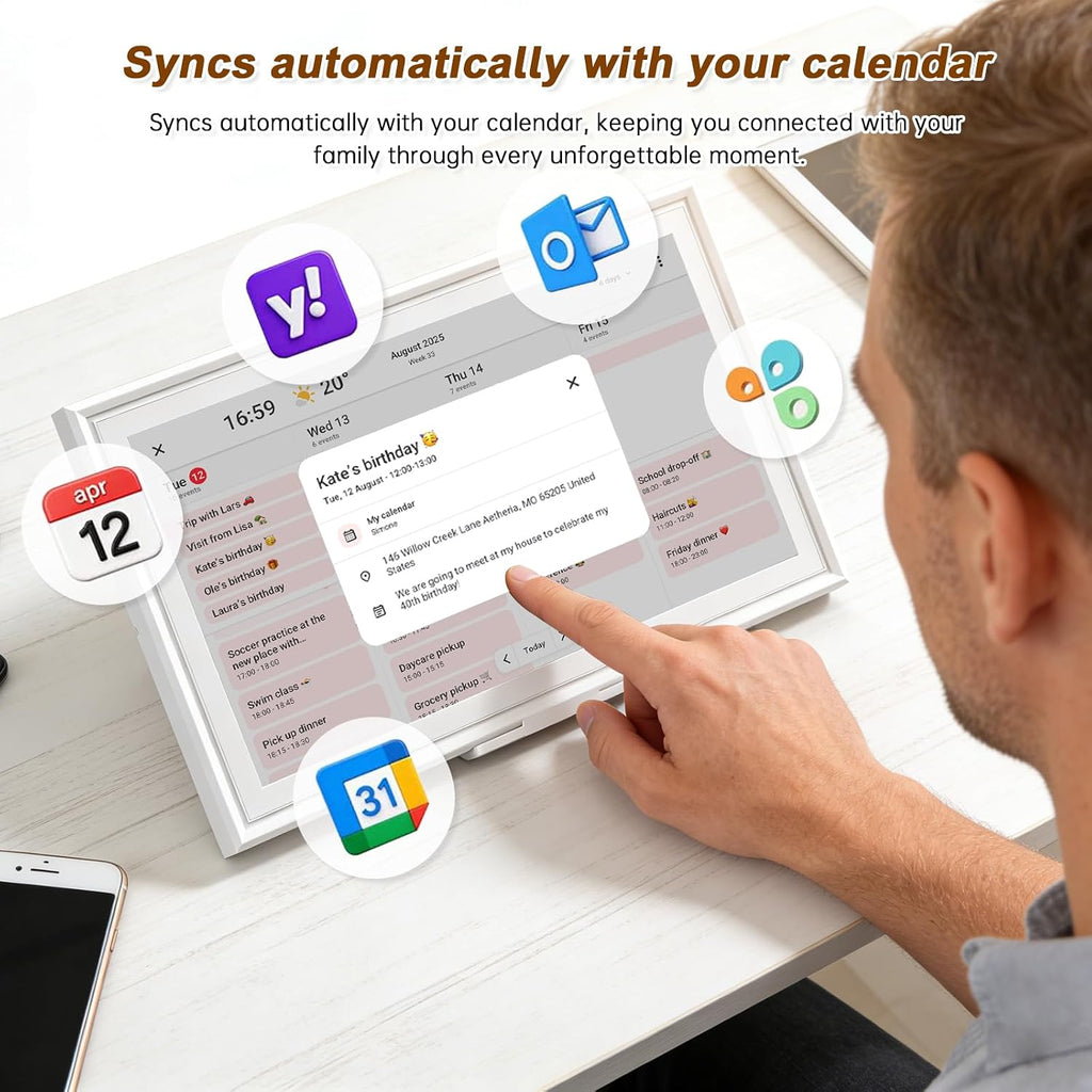Digital Calendar, 15.6 Inch Wall Planner Touch Screen, Smart Electronic Family Calendar Chore Chart for Schedules, Interactive Display with Meal Planner & Digital Photo Frame, No Subscription, Wall & Desk Mountable