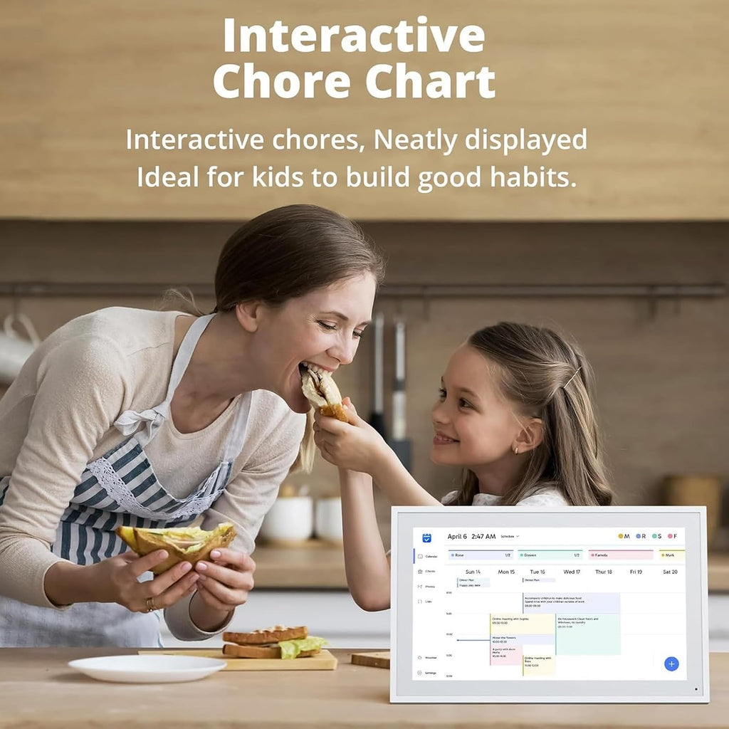 Smart Digital Calendar & Chore Chart with 15.6 Inch FHD Touchscreen, Interactive Family Planner Sync, Wall Mountable Digital Photo Frame (US Plug 100‑240V)
