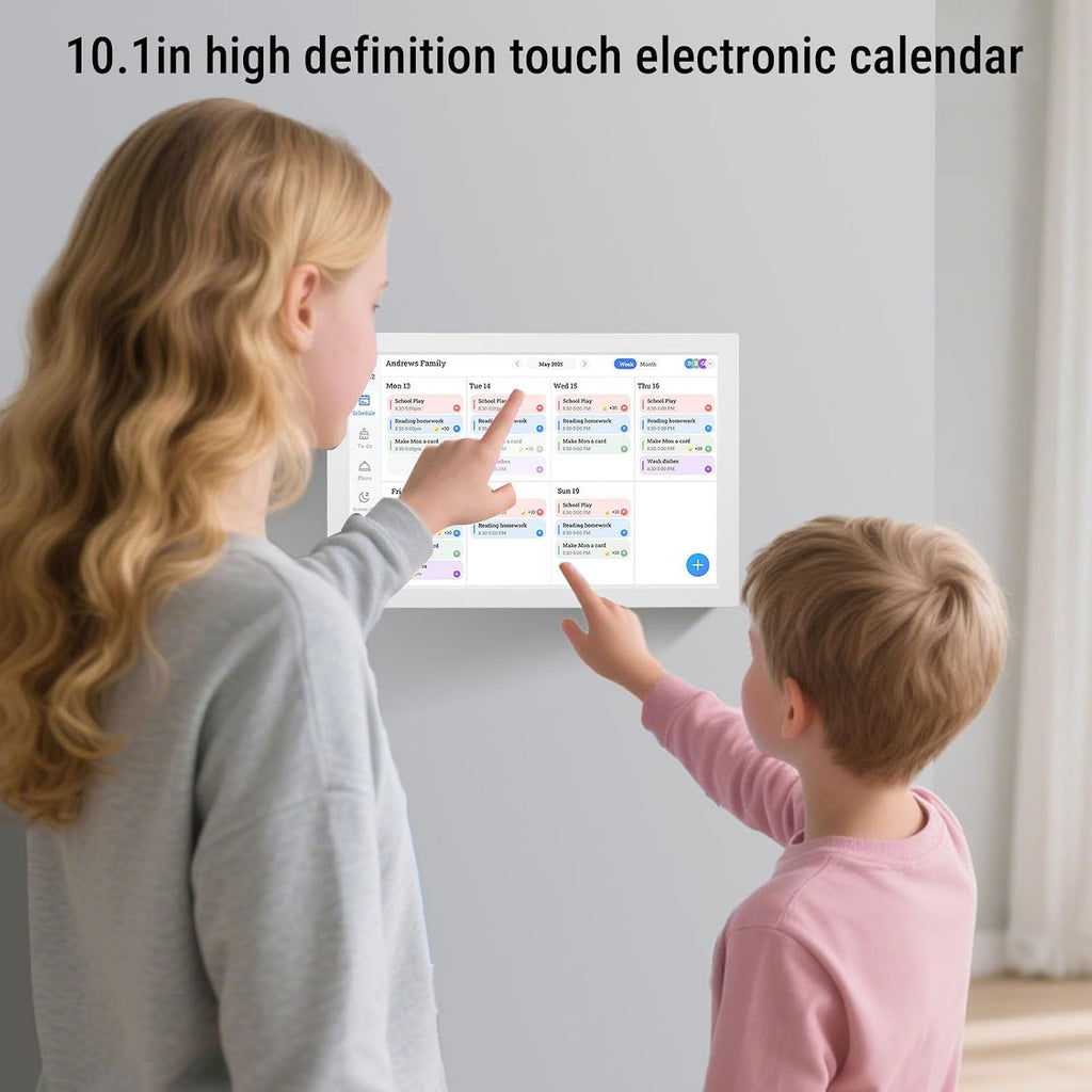 Yunseity 10.1 Inch Smart Digital Calendar, HD Touchscreen Interactive Display WiFi Wall Planner Desk Family Organizer with Chore Chart for Family and Office Schedules