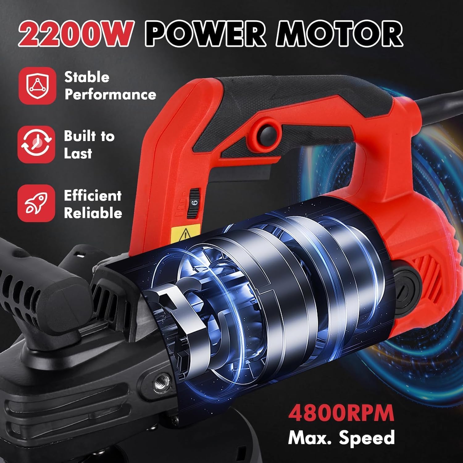 7 Inch Concrete Surface Grinder, with Dust Collector Floor Grinder, 6 Speed Adjustments, 2200W 0-4800RPM, 90° Seamless Floor Grinder Kit, for Concrete Cement Granite Marble
