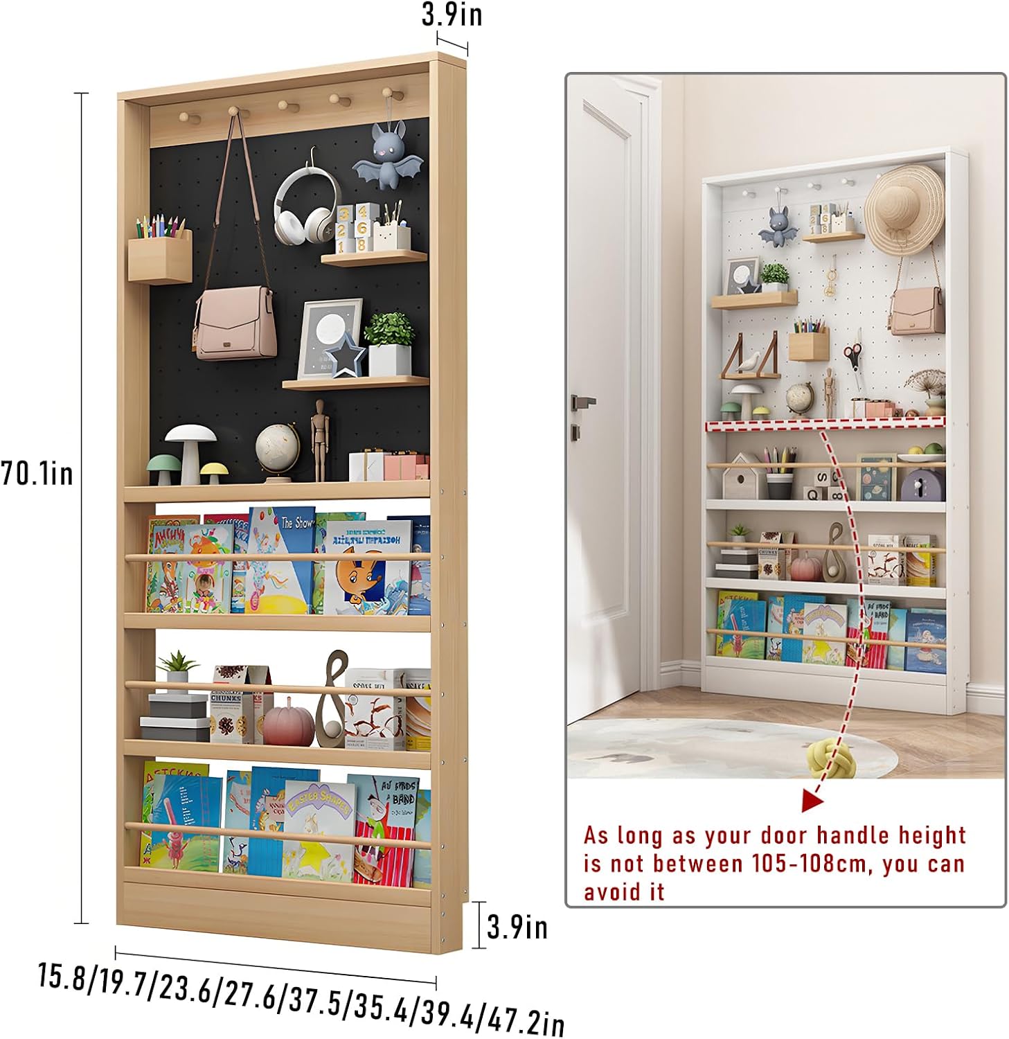 Behind Door Bookshelf,Toddler Bookshelf,Storage Cabinets,Organizer for Toys and Books,for Living Room, Children's Room, Study Room, etc. (A, 23.6' x 3.9' x 70.1')