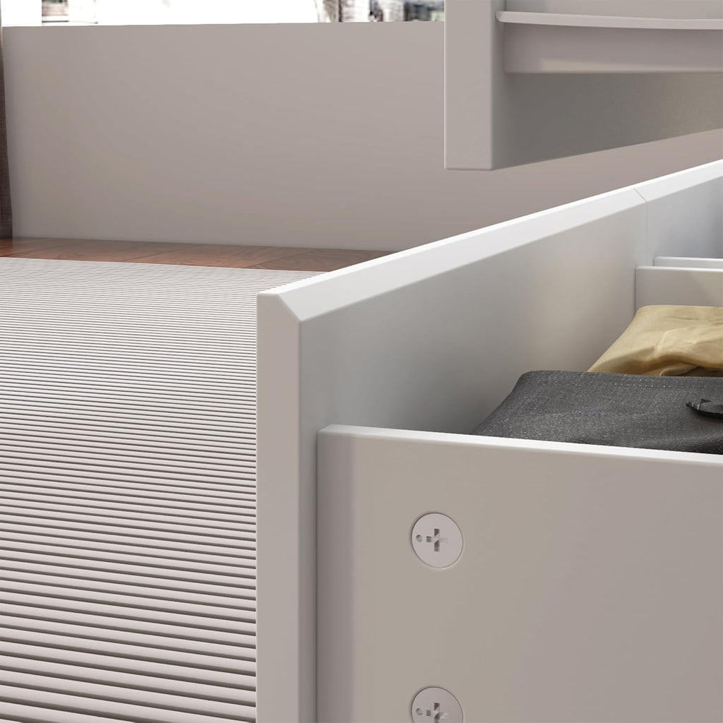 9 Drawer Dresser for Bedroom with Deep Drawers, Large Floor Wood Dressers & Chest of Drawers Handle Free, Modern White Long Dressers for Closet Living Room, Euro Slide (63'W x 15.7'D x 31.5'H)