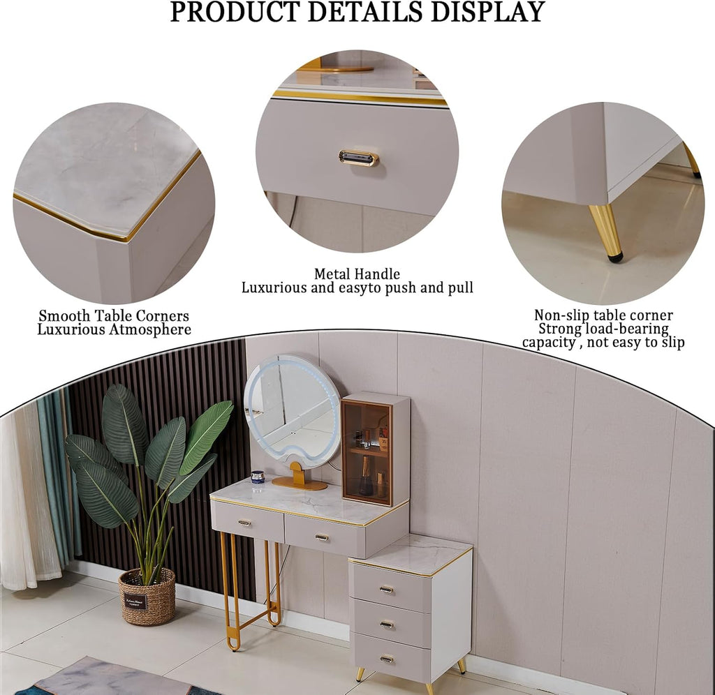 Vanity Desk,Vanity Table,Dressing Table,Make Vanity Set with Touch Screen Dimming Mirror, Modern Bedroom Makeup Table Set for Women Girls