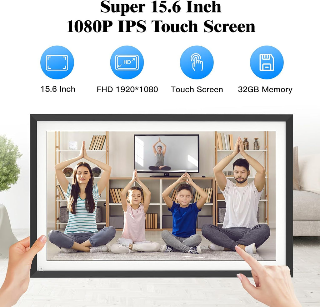 WiFi PWOSUN Digital Picture Frame - Large 15.6-inch Digital Photo Frame with FHD Touchscreen, Dual-WiFi Smart Frames, 32GB, Unlimited Cloud Storage, Share Photos & Videos via APP/Email, Auto-Rotate