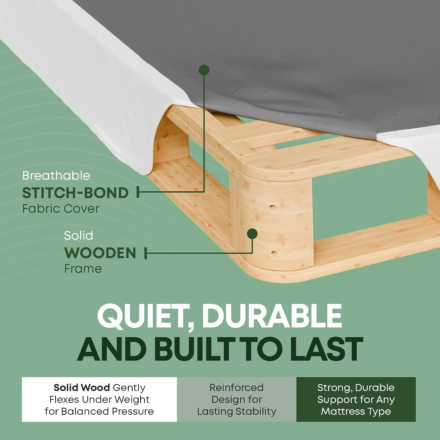 Greaton, 10' Full Size Box Spring Only for Full Size Bed – Amish-Made in the USA – Solid Wood Mattress Foundation with Stable & Quiet Support – Flat-Packed & Easy Assembly – White