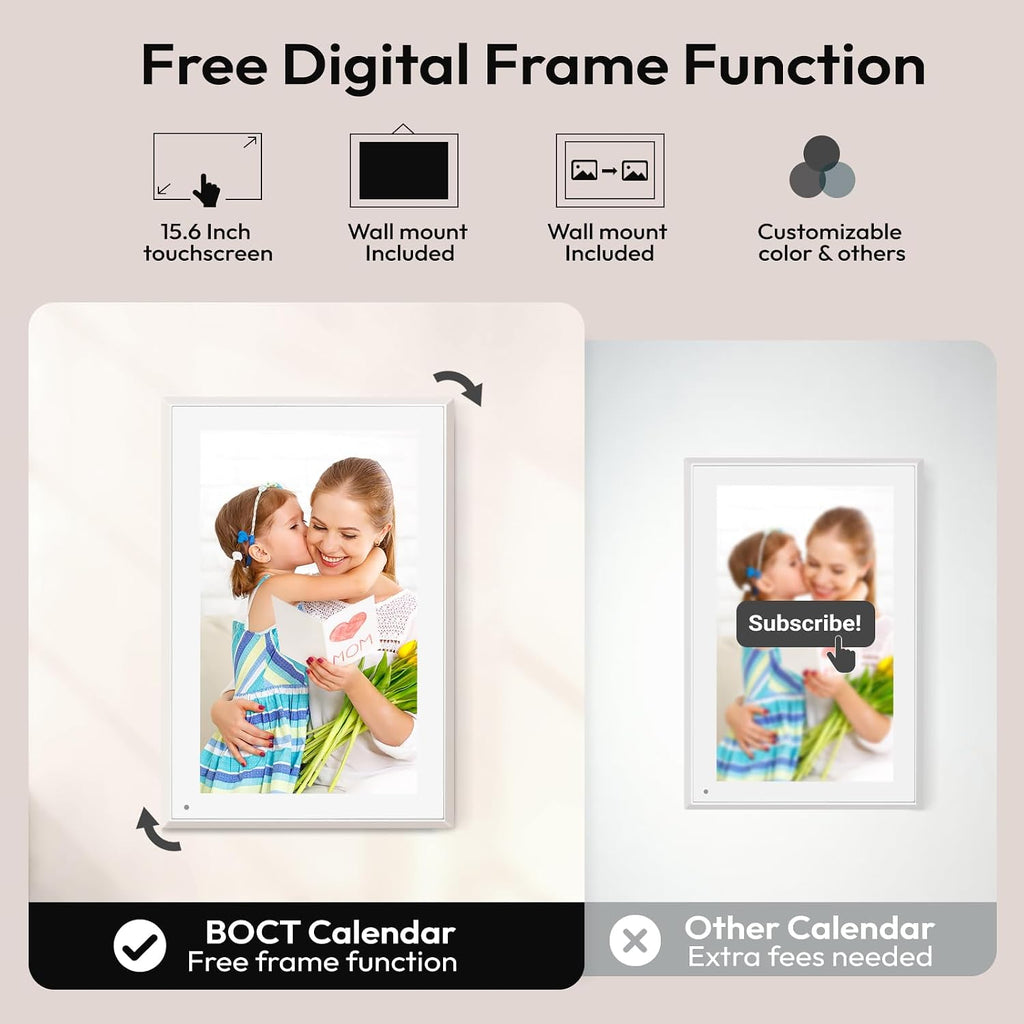 BOCT 15.6'' Digital Calendar Wall - 32GB Memory Touch Screen Chore Chart Smart Calendar, Digital Planner, Auto-Sync, APP Control, Interactive Family Schedules, Gift for Mother