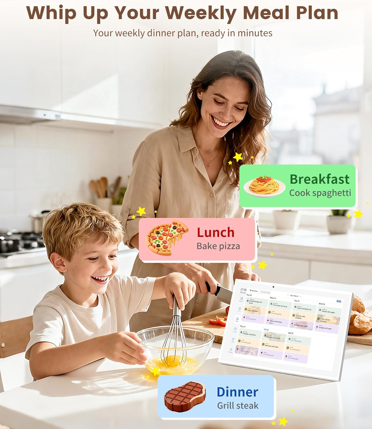10.1' Digital Calendar & Smart Touchscreen Planner, Electronic Calender with Chore Chart for Family Schedules & Meal Planning, Wall Mountable Digital Photo Frame, Gifts for Women Men (White)
