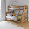 Max & Lily Bunk Bed Twin Over Full Size with Ladder, Solid Wood Platform Bed Frame with Ladder for Kids, 14' Safety Guardrails, Easy Assembly, No Box Spring Needed, Pecan