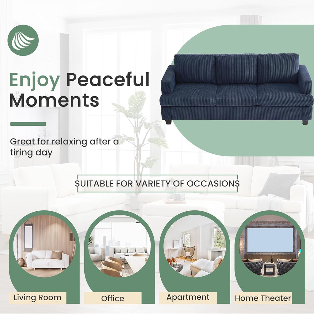 Fiona's magic 7 Seats Couch Set, 3 Piece Set Comfy Couch, 2 Loveseat & 3 Seater Sofa with Deep Seats for Living Room, Modern Sleeper Sofa, Blue Corduroy