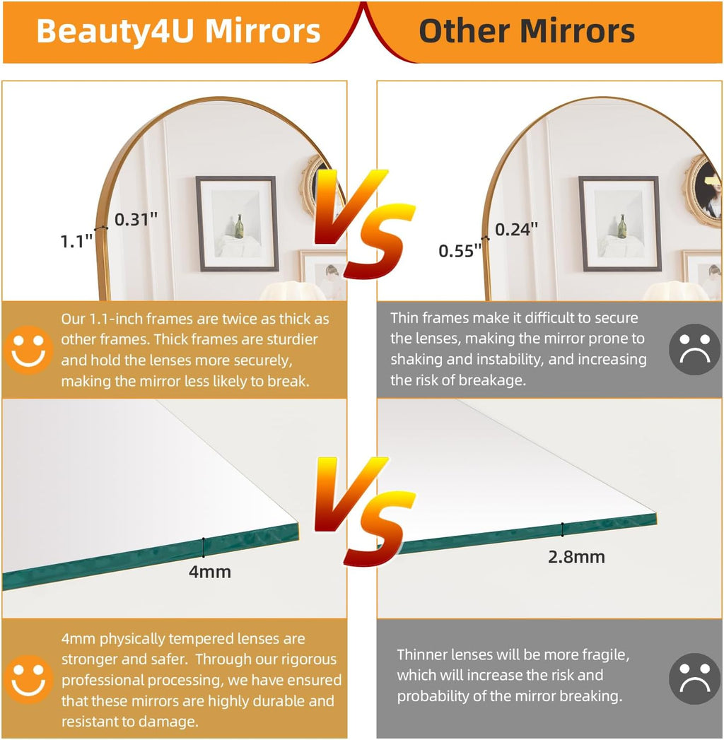 Beauty4U 71' x 32' Arched Full Length Mirror, HD Tempered Glass Floor Mirror with Gold Aluminum Frame, Standing/Leaning/Wall Mounted Mirror for Bedroom, Dressing Room & Living Room