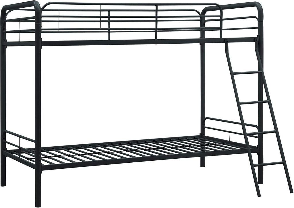 DHP Twin-Over-Twin Bunk Bed with Metal Frame and Ladder, Space-Saving Design, Black Black Twin/Twin