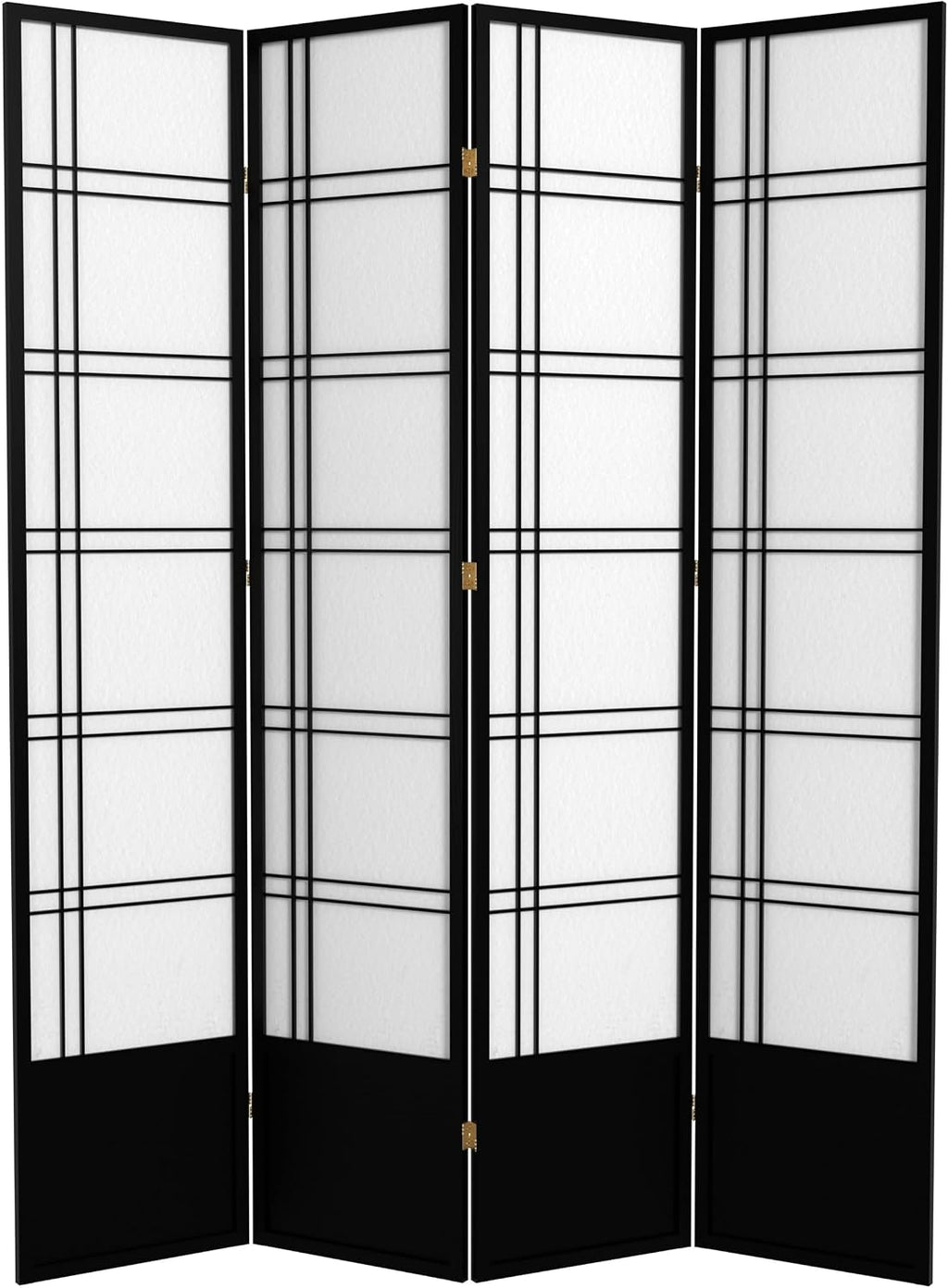 Red Lantern 7 ft. Tall Double Cross Shoji Screen - Black - 4 Panels