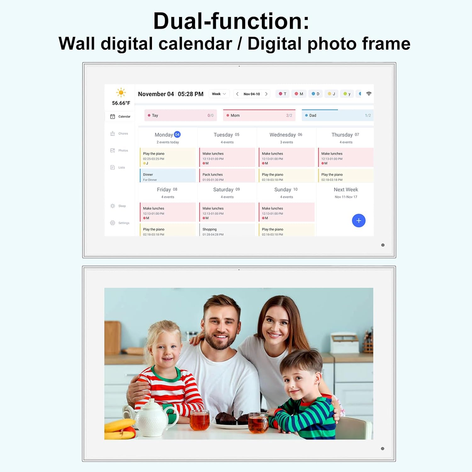 15.6 inch Digital Wall Calendar Touchscreen, Chore Chart, IPS FHD,Wall Planner, Smart Family Schedules, Wall Mount Included，Wall Organizer,Meal Planner,Plan Daily Household and Work tasks