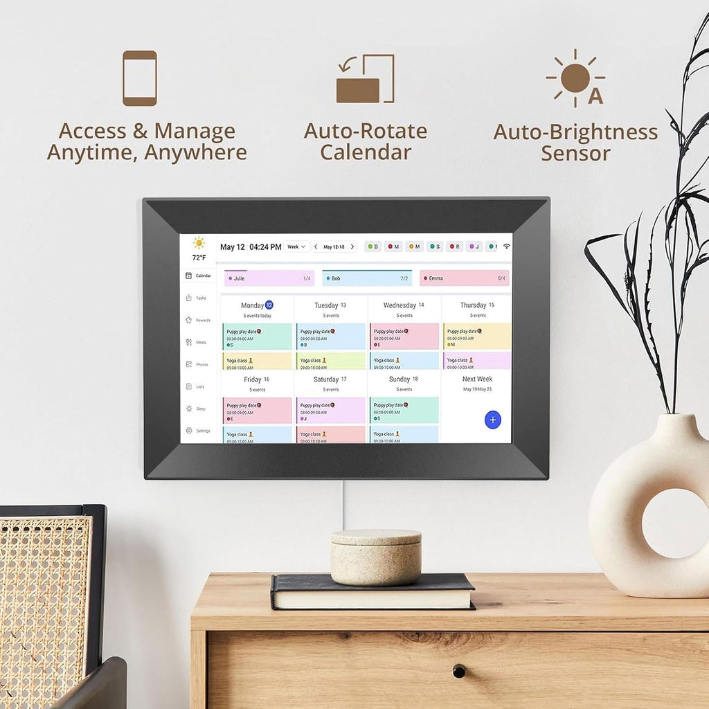 ciciglow Smart Digital Calendar, 10.1 Inch Wi Fi Electronic Wall Calendars Chore Chart, Interactive Touchscreen for Family Schedule Meal Planner, 32GB, Wall and Desk Mountable (US Plug)