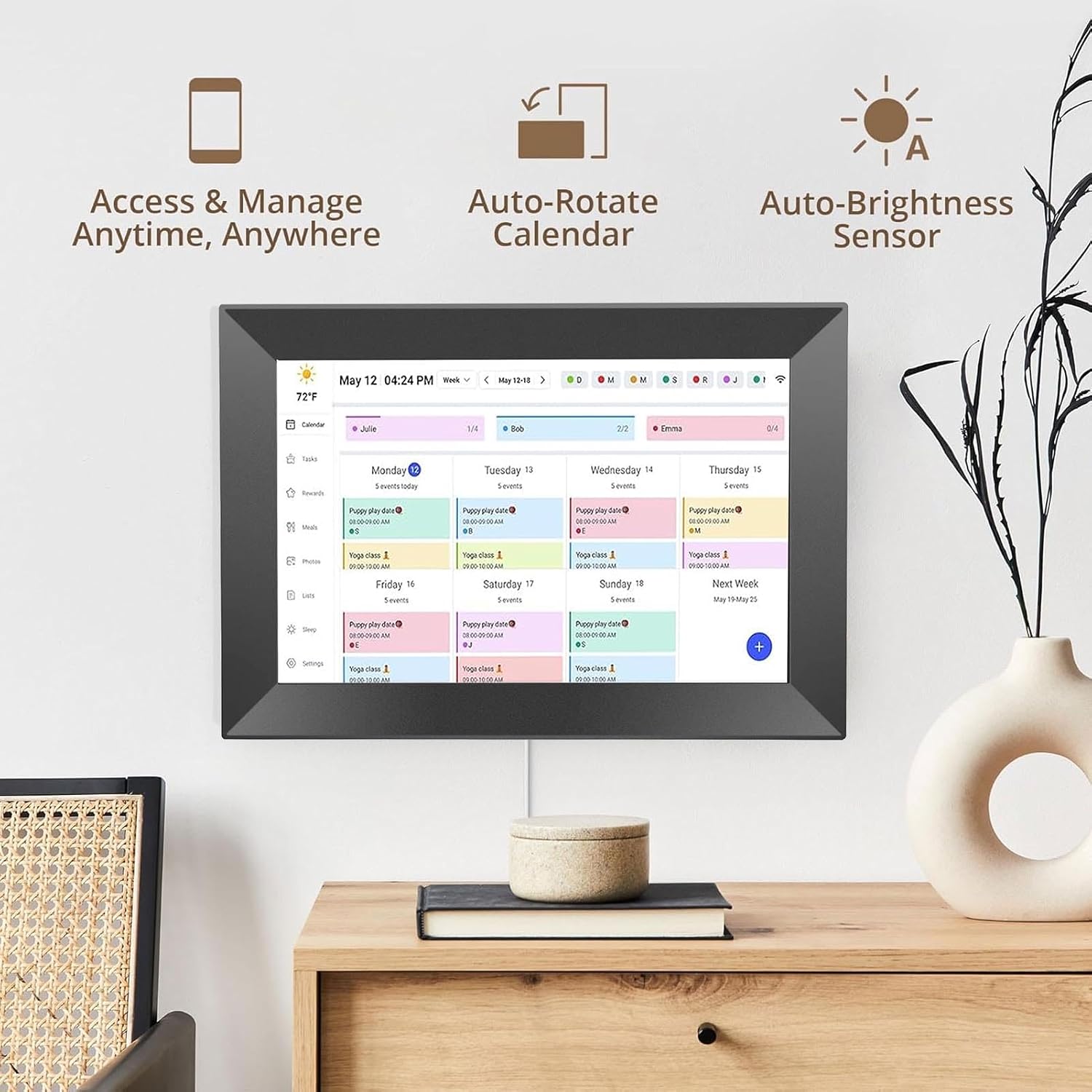 ciciglow Smart Digital Calendar, 10.1 Inch Wi Fi Electronic Wall Calendars Chore Chart, Interactive Touchscreen for Family Schedule Meal Planner, 32GB, Wall and Desk Mountable (US Plug)